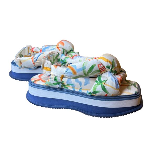 Farm Rio Copacabana Scarf Print Puffy Platform Sandals NWT Size 8 - Picture 4 of 9